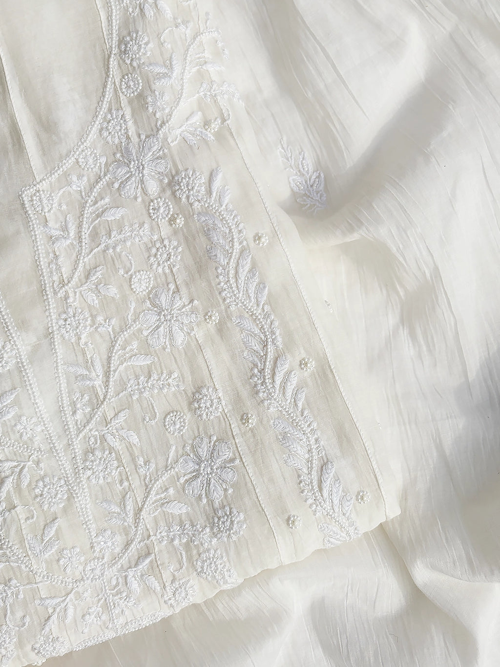 Baani Mul Chanderi Chikankari Kurti Piece with Dupatta - Grey