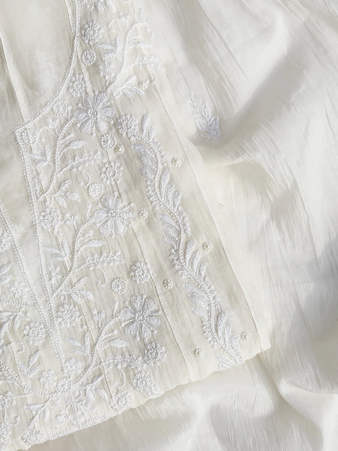 Baani Mul Chanderi Chikankari Kurti Piece with Dupatta - Grey