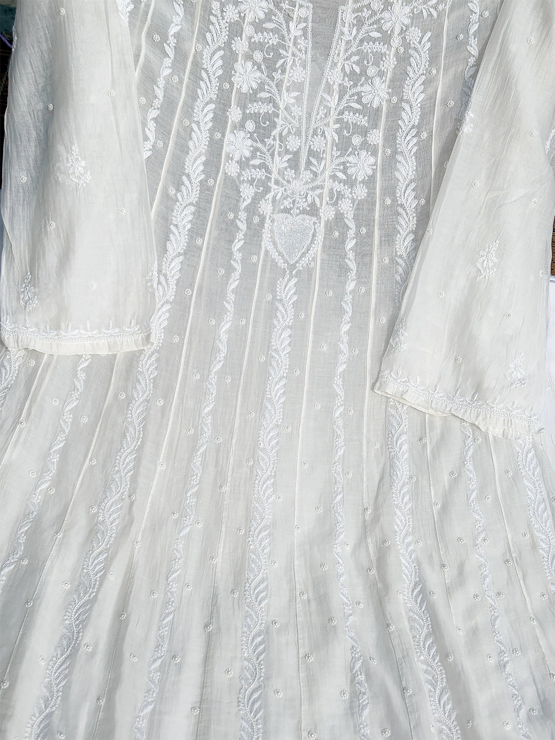 Baani Mul Chanderi Chikankari Kurti Piece with Dupatta - Grey