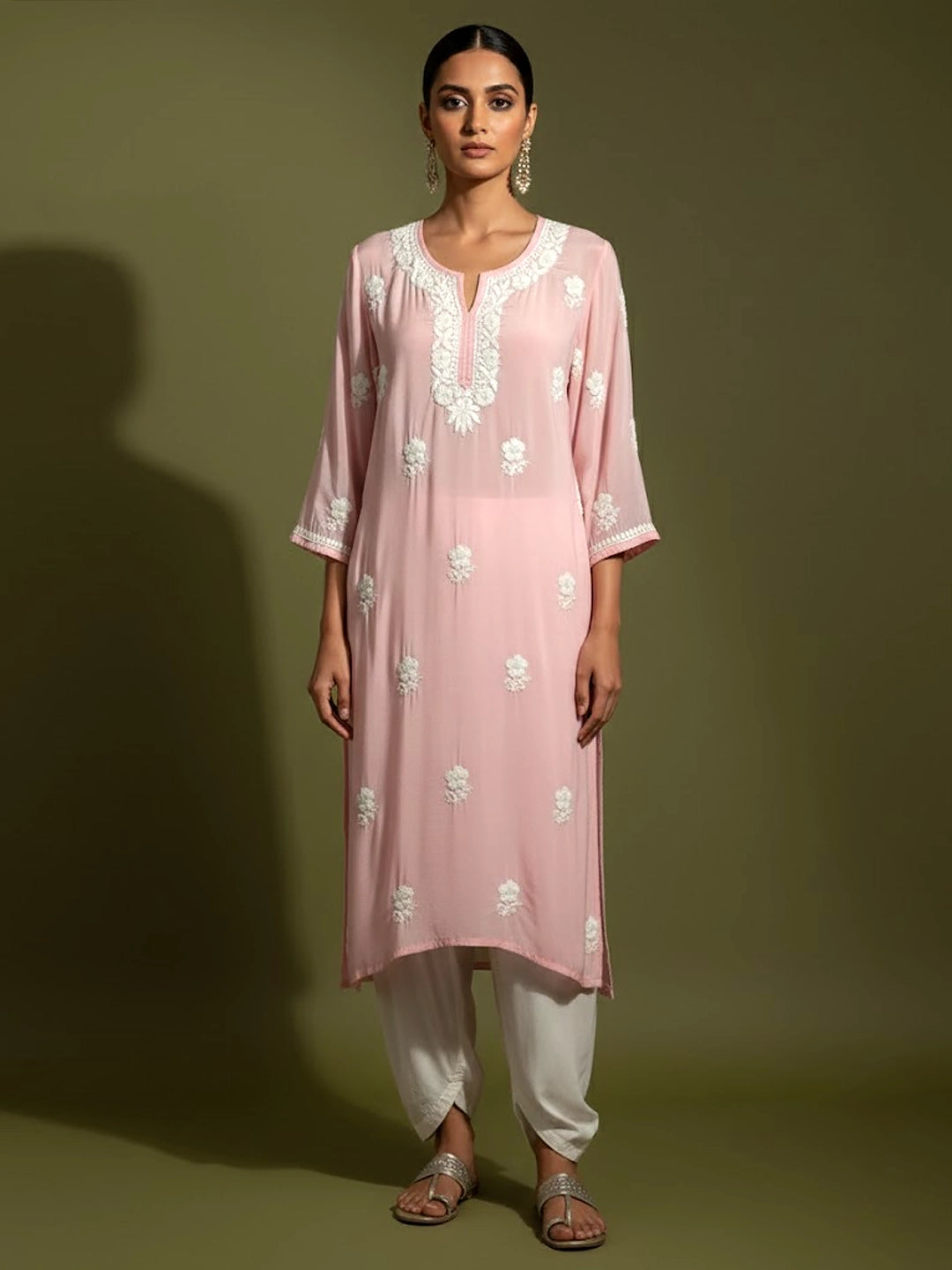 Adda Modal Chikankari Kurta - Baby Pink