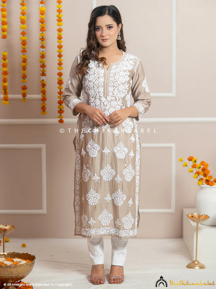 Uzma Chikankari Kurta - Beige