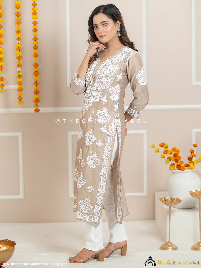Uzma Chikankari Kurta - Beige