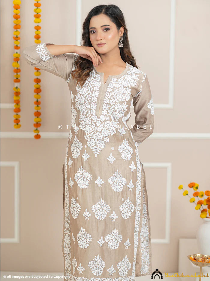 Uzma Chikankari Kurta - Beige