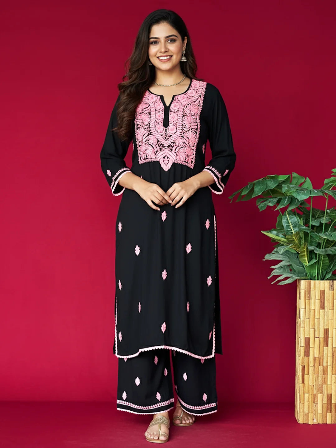 Adda Modal Chikankari Kurta Set - Black
