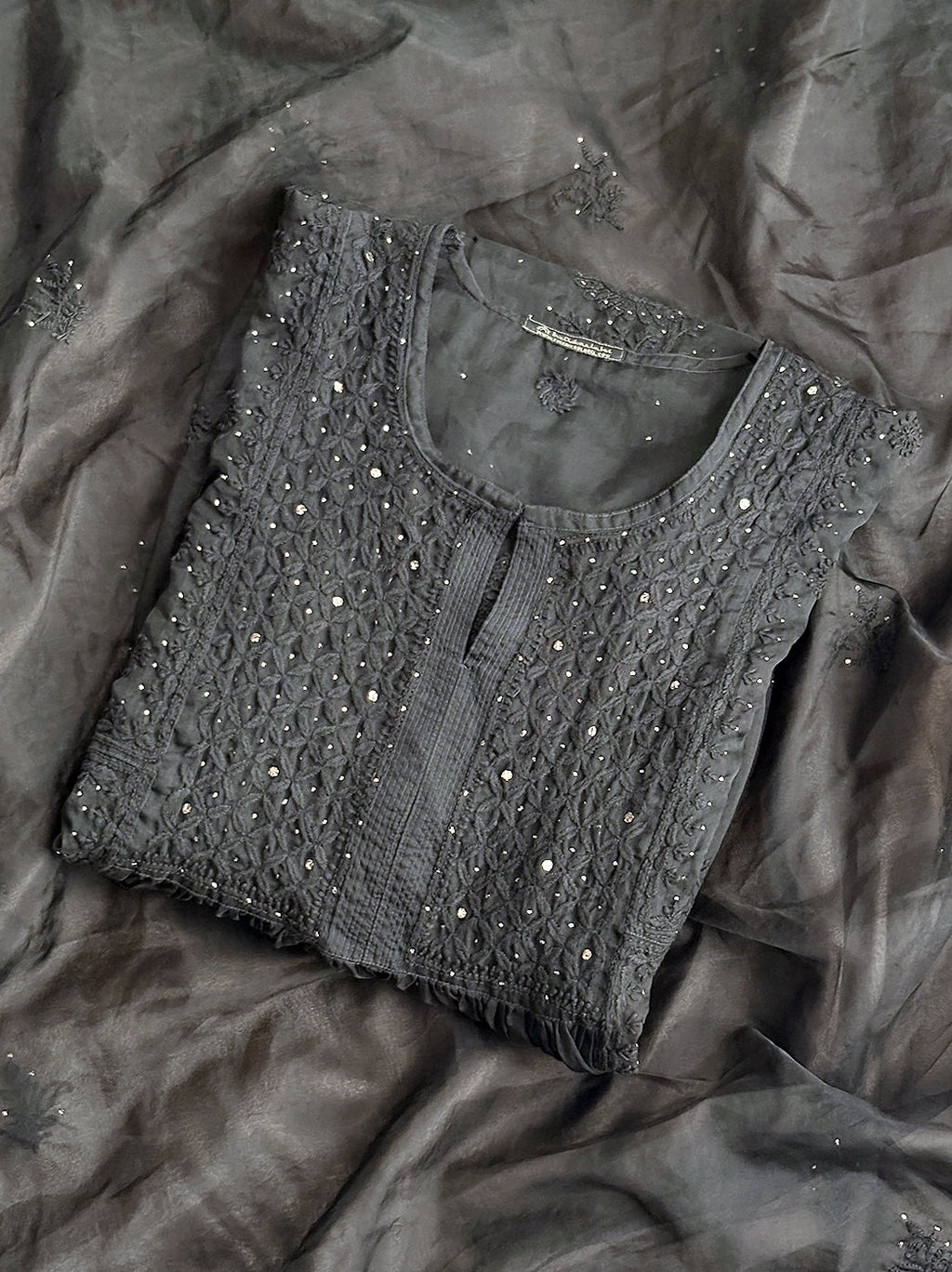 Black Organza Chikankari Kurta with Dupatta