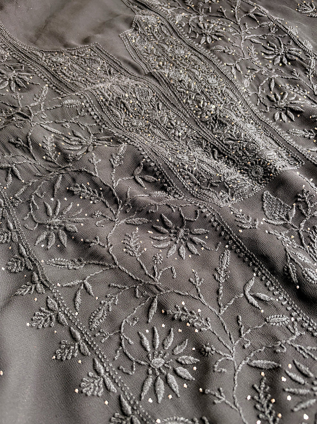 Black Organza Chikankari Kurta with Dupatta