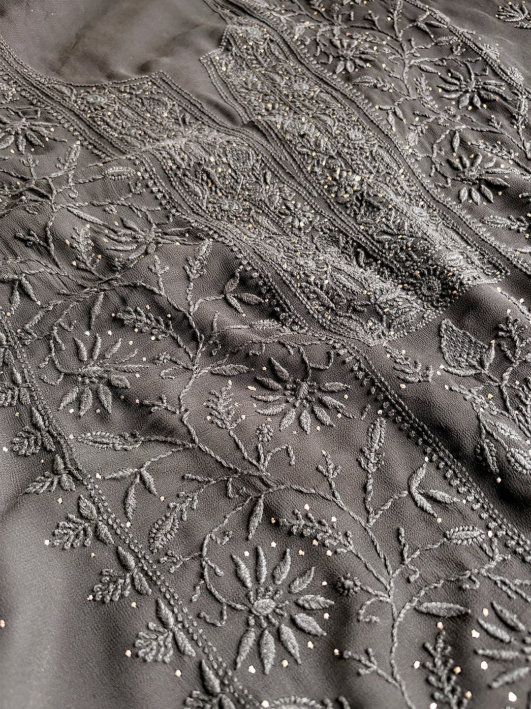 Black Organza Chikankari Kurta with Dupatta