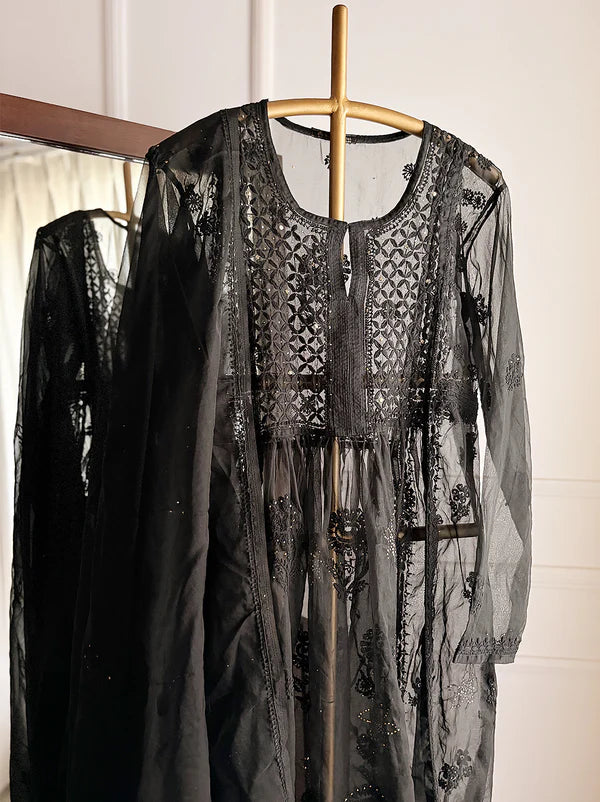 Ahilya Chikankari Kurta Set - Black