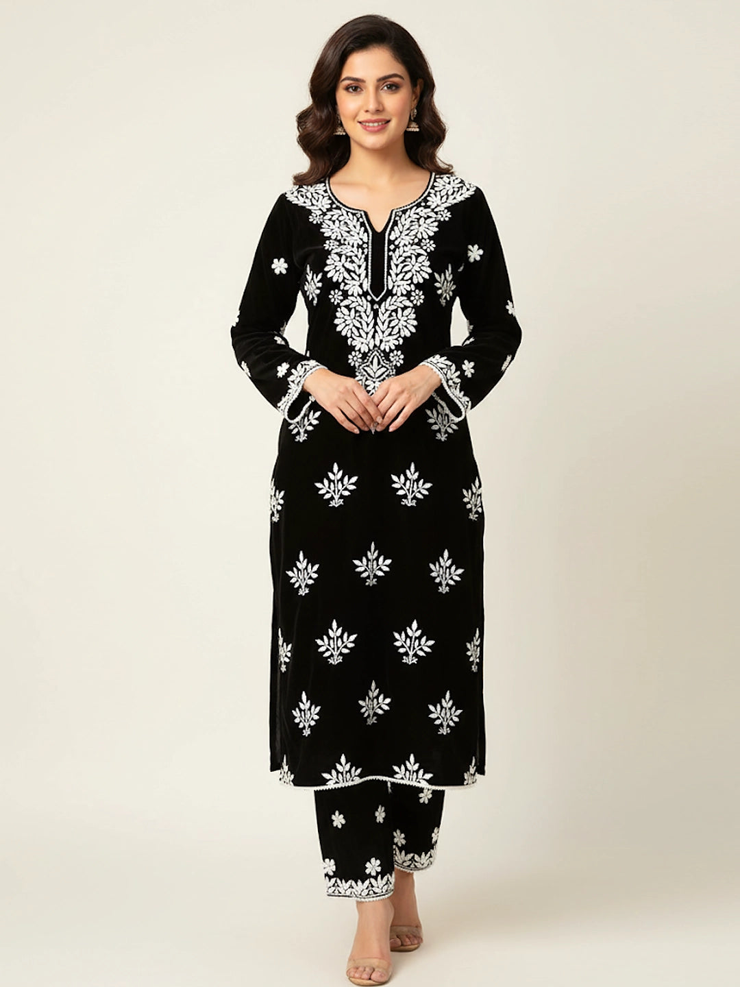Vaanya Velvet Chikankari Kurta Set - Black