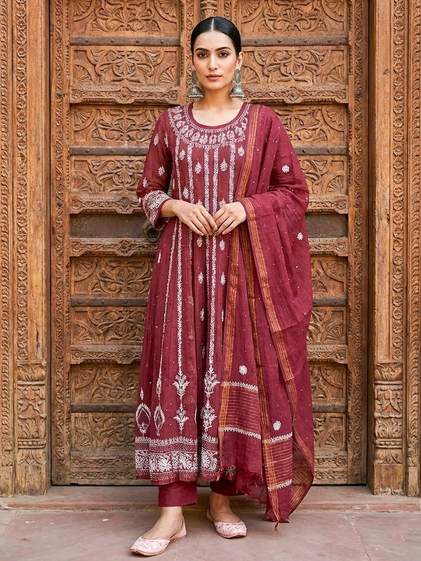 Coral Bhoomi Tissue Silk Chikankari Kurta with Dupatta