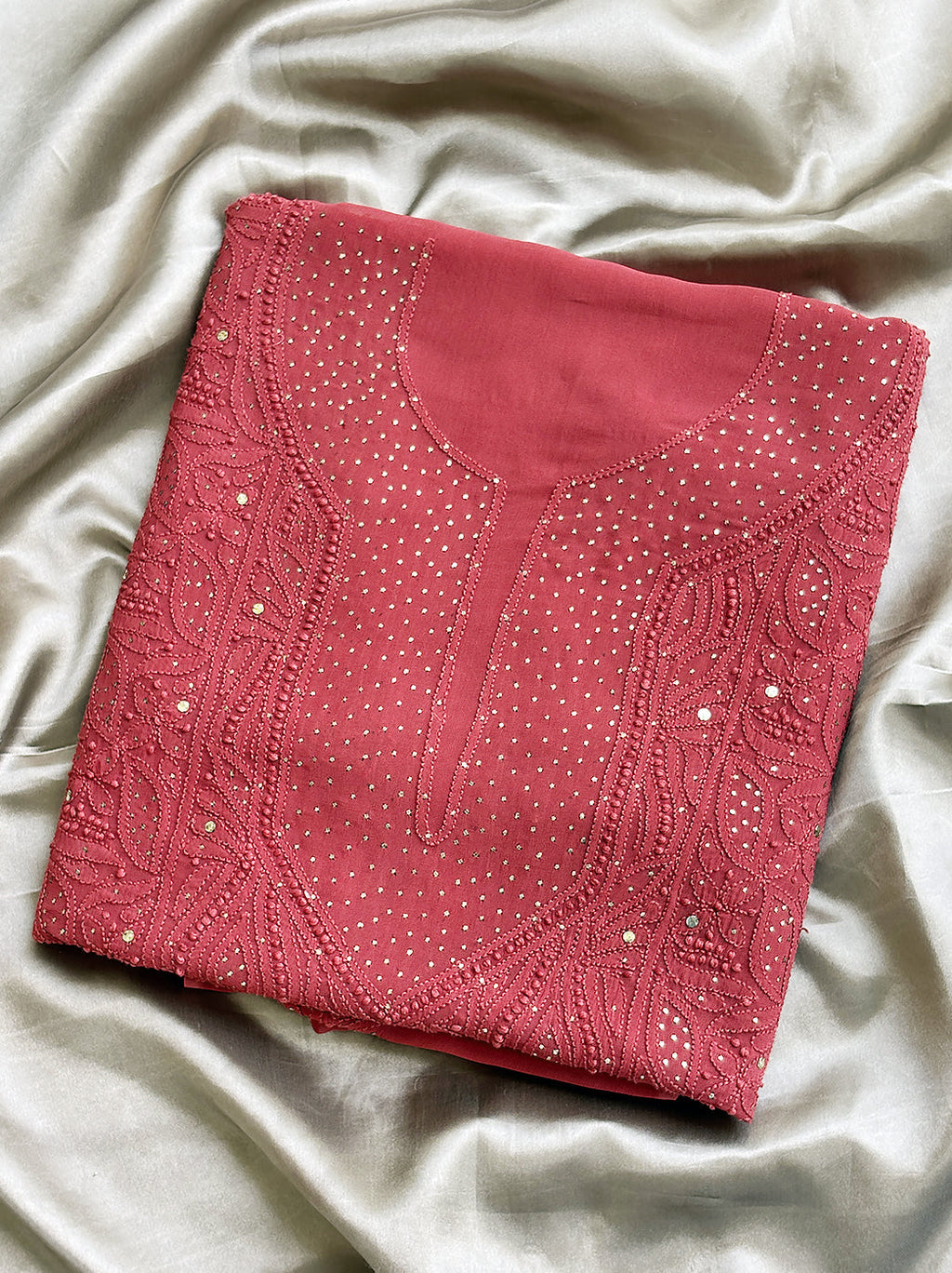 Coral Viscose Chikankari Un-Stitched Kurti Piece