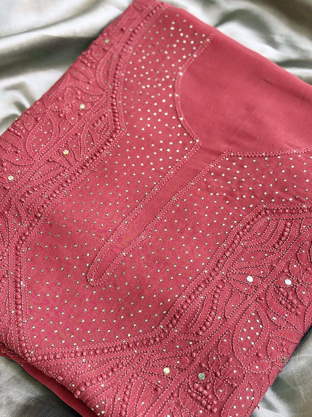 Coral Viscose Chikankari Un-Stitched Kurti Piece