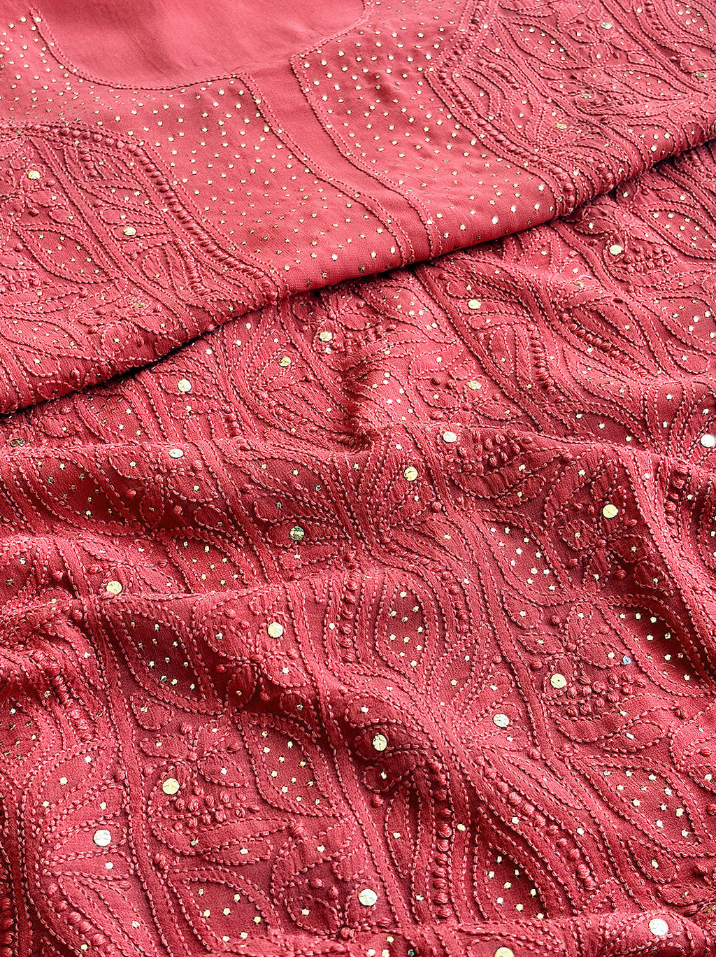 Coral Viscose Chikankari Un-Stitched Kurti Piece