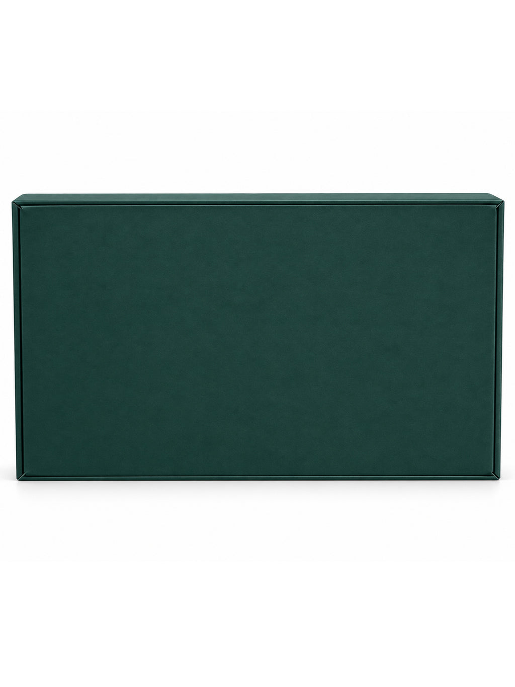 Back profile of structured emerald green luxury gift packaging box with clean edges and premium finish