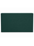 Back profile of structured emerald green luxury gift packaging box with clean edges and premium finish