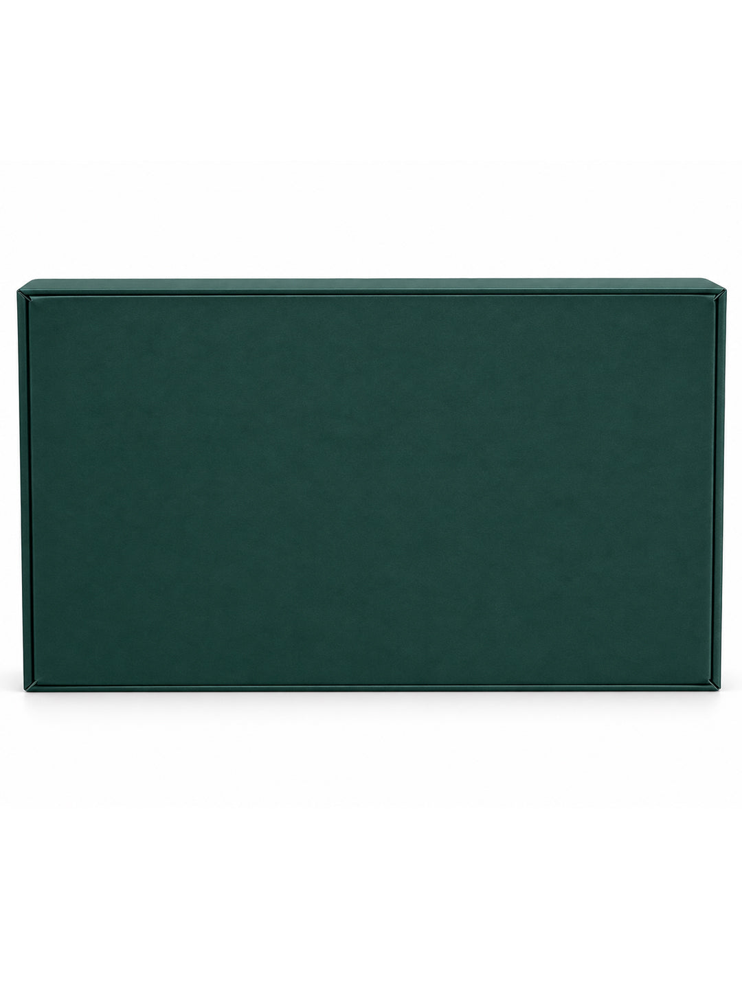 Back profile of structured emerald green luxury gift packaging box with clean edges and premium finish