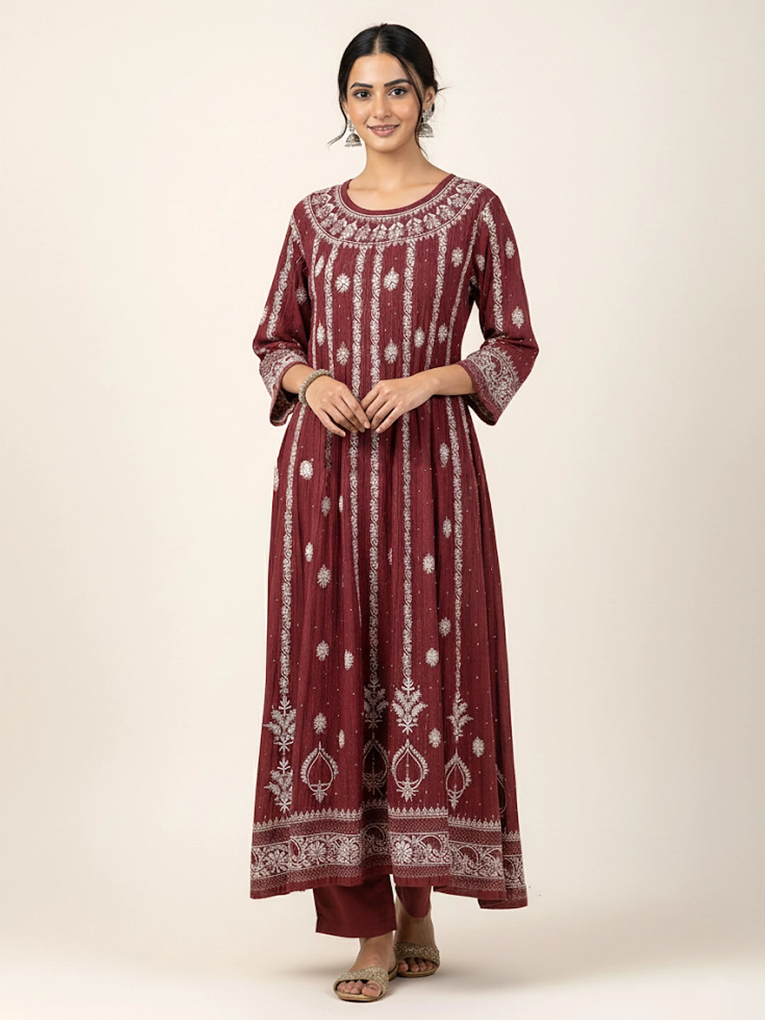 Coral Bhoomi Tissue Silk Chikankari Kurta with Dupatta