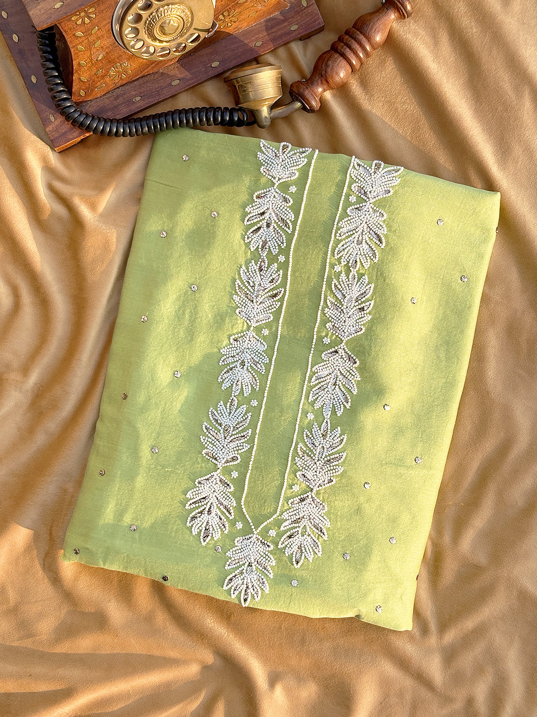 Darsh Chanderi Unstitched Chikankari Men's Kurta - Pista Green