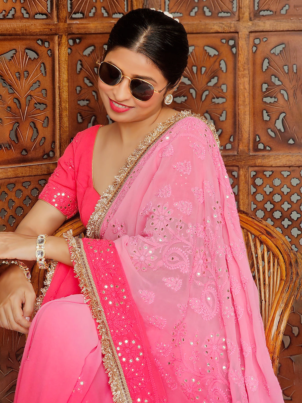 Elegant viscose saree featuring mukaish detailing and artisanal lace work perfect for receptions and cultural celebrations.