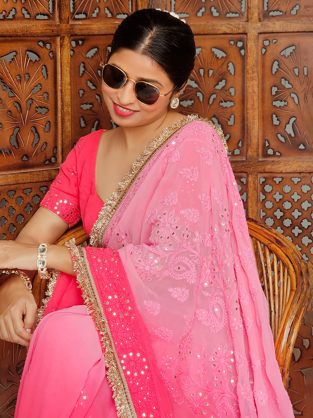 Elegant viscose saree featuring mukaish detailing and artisanal lace work perfect for receptions and cultural celebrations.