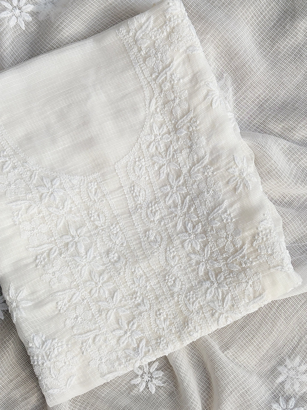 Eshani Chikankari Un-stitched Kurti Piece with Dupatta - White