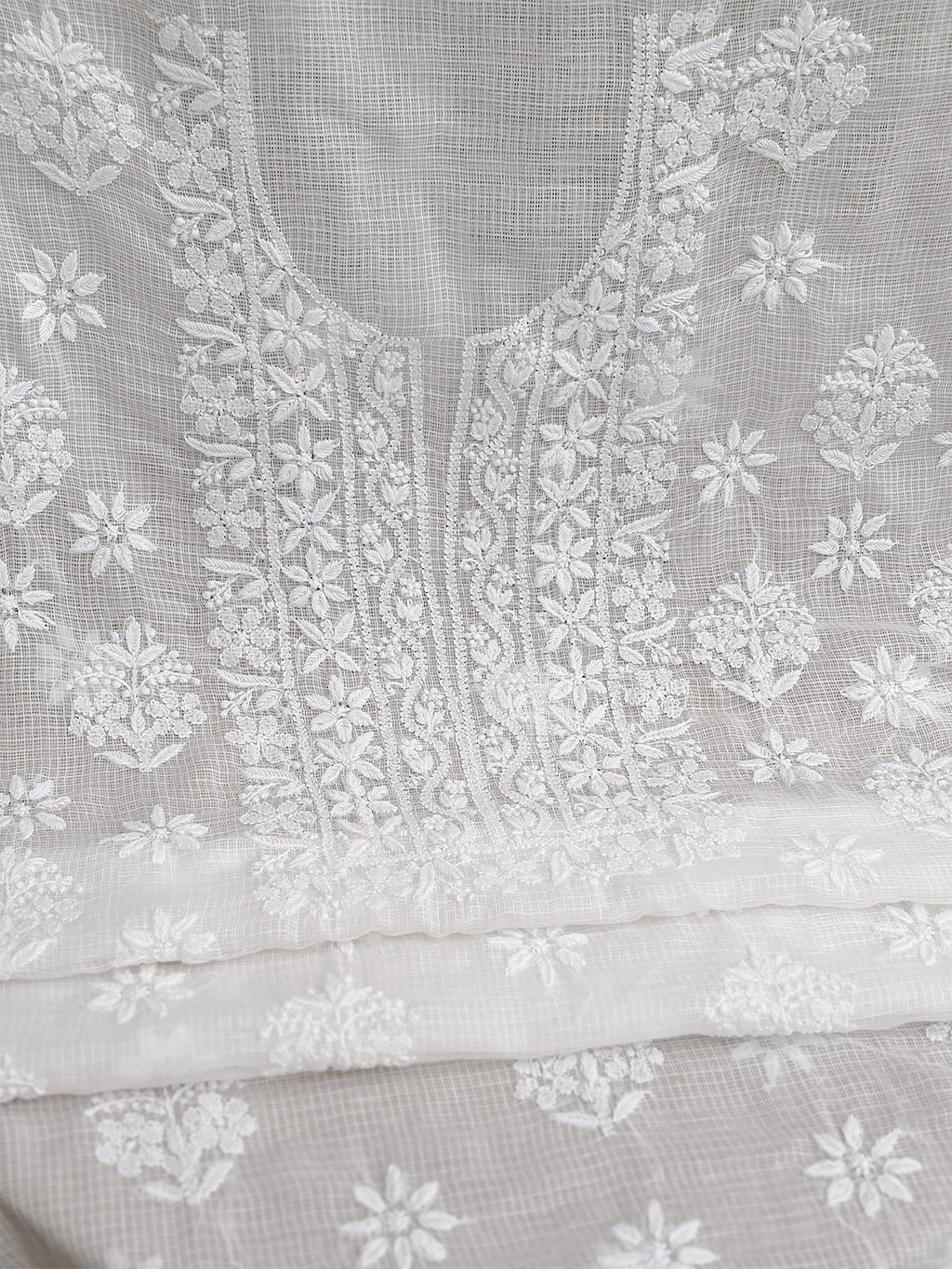 Eshani Chikankari Un-stitched Kurti Piece with Dupatta - White