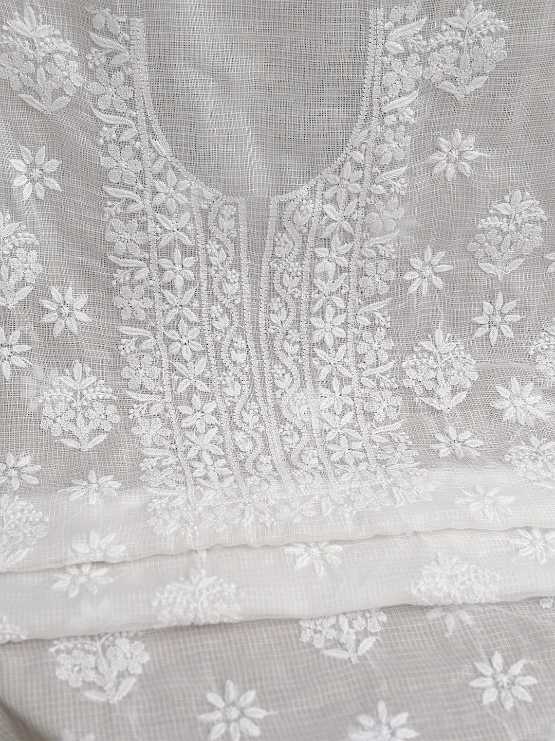Eshani Chikankari Un-stitched Kurti Piece with Dupatta - White
