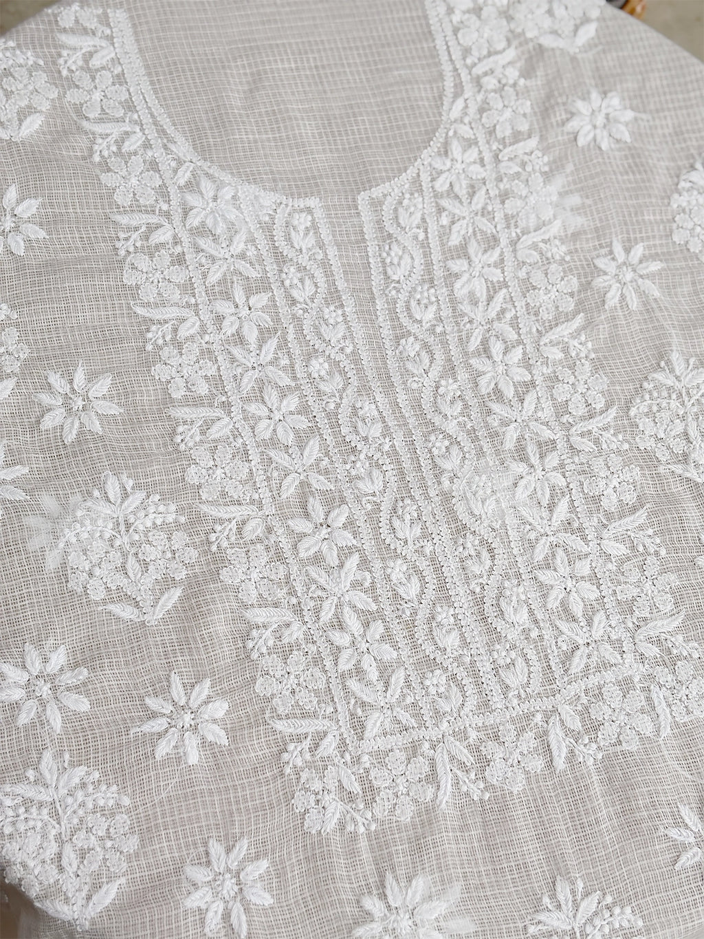 Eshani Chikankari Un-stitched Kurti Piece with Dupatta - White