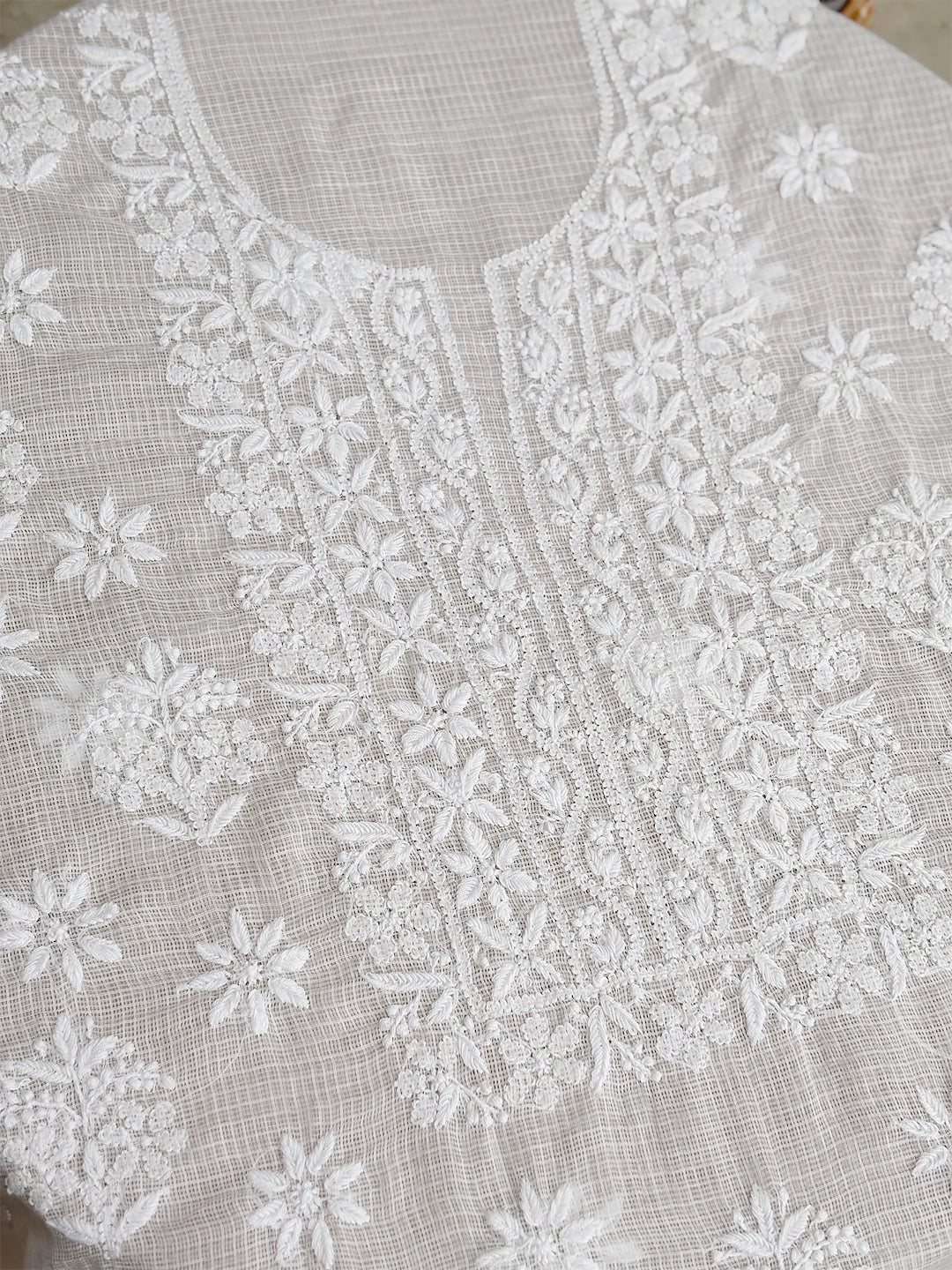 Eshani Chikankari Un-stitched Kurti Piece with Dupatta - White