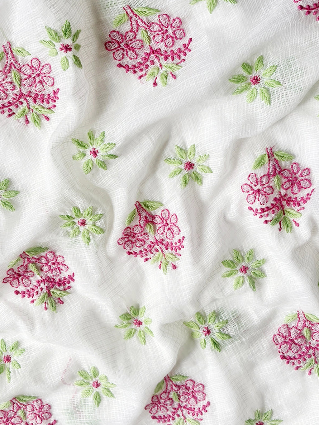 Pink Eshani Kota Doria Chikankari Un-stitched Kurti Piece with Dupatta