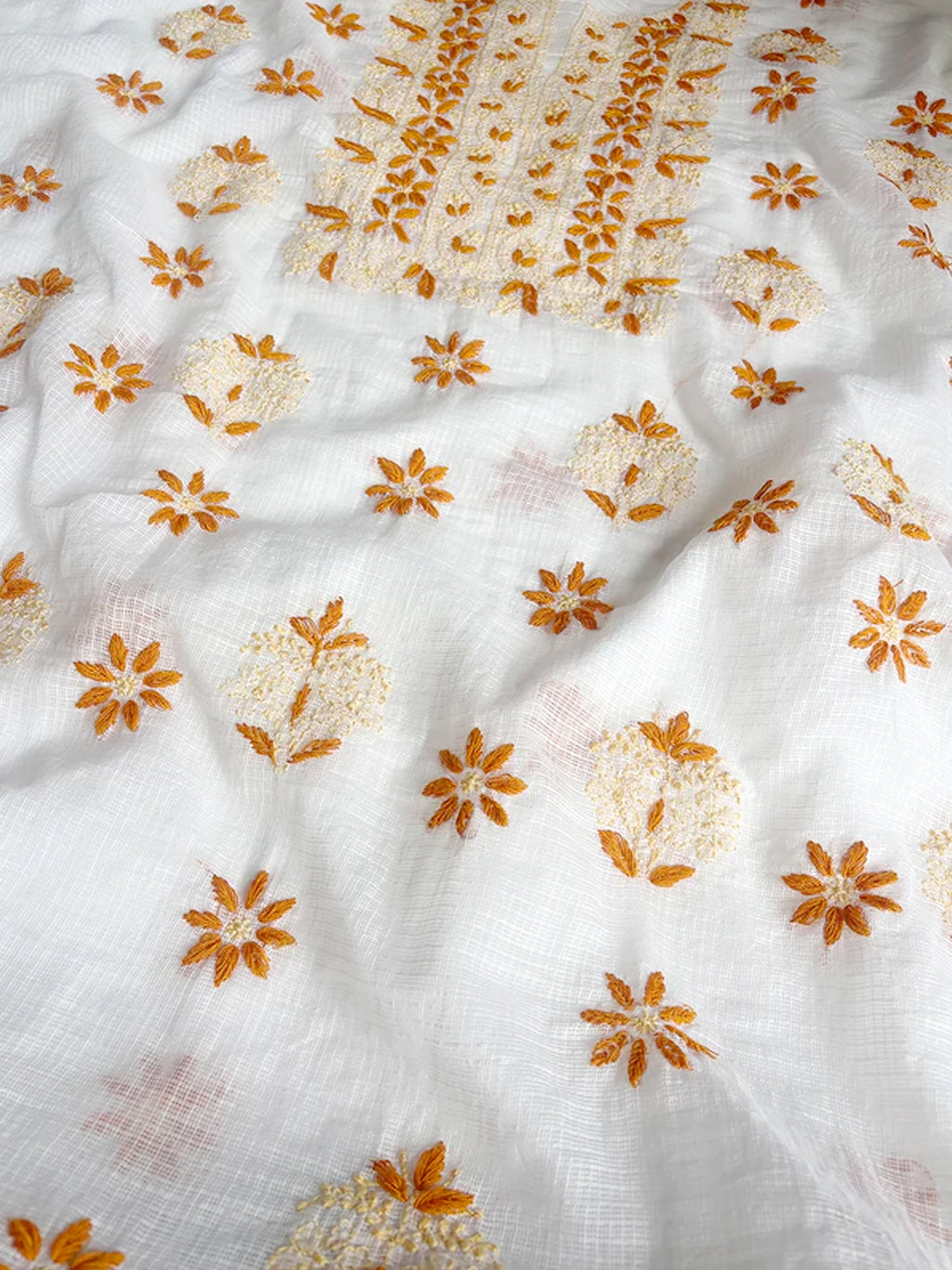 Yellow Eshani Kota Doria Chikankari Un-stitched Kurti Piece with Dupatta