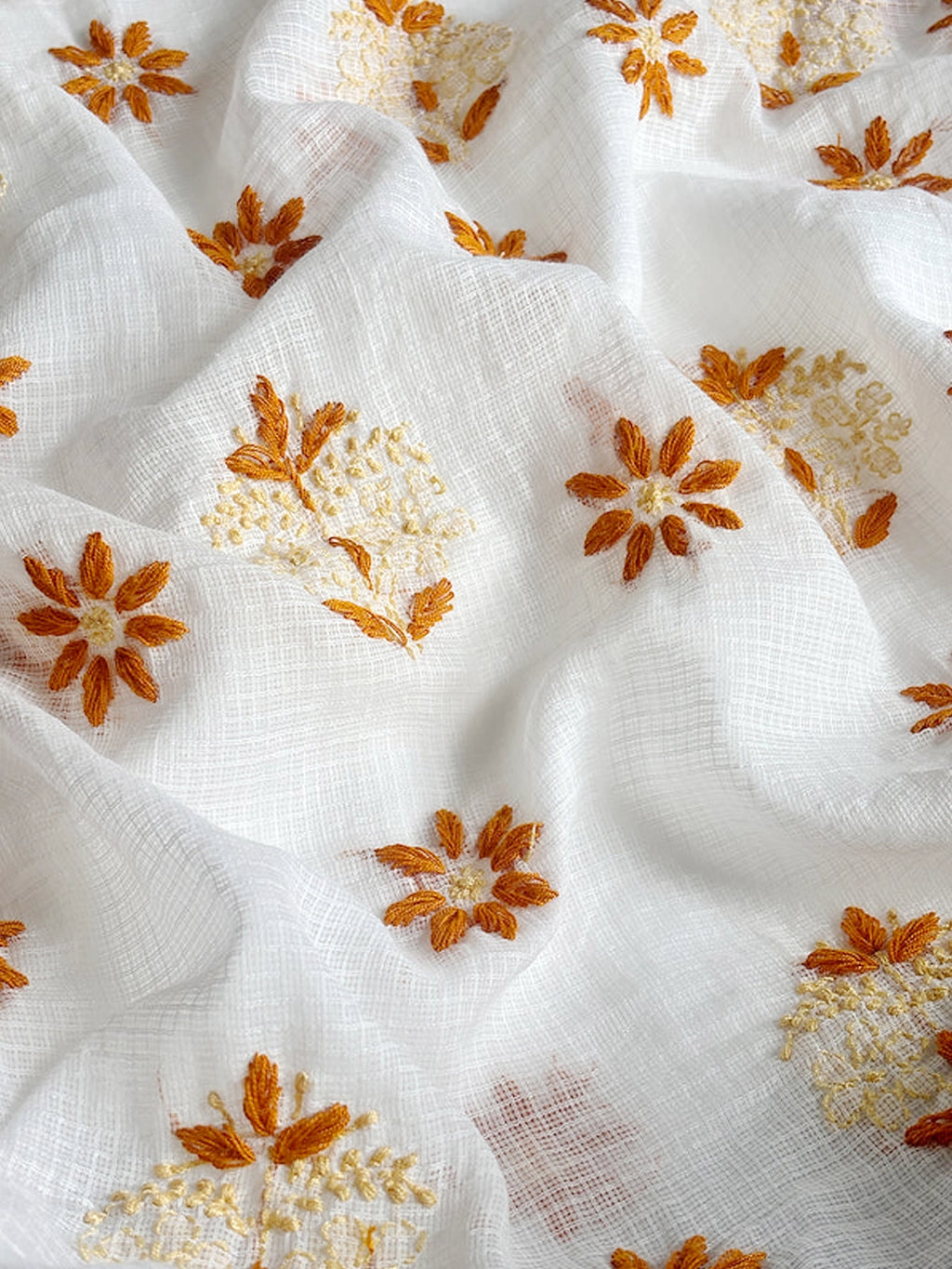 Yellow Eshani Kota Doria Chikankari Un-stitched Kurti Piece with Dupatta