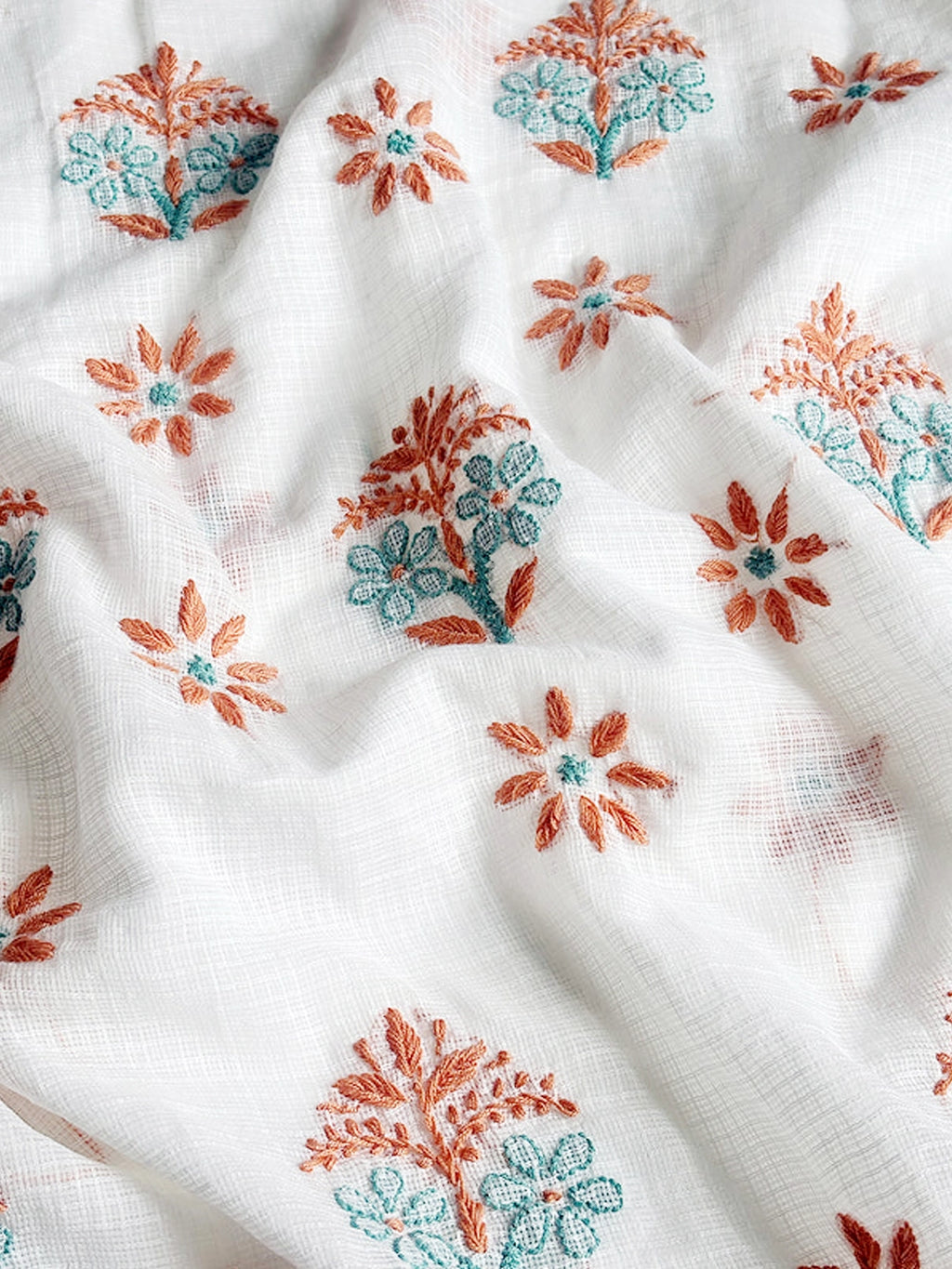 Red Eshani Kota Doria Chikankari Un-stitched Kurti Piece with Dupatta