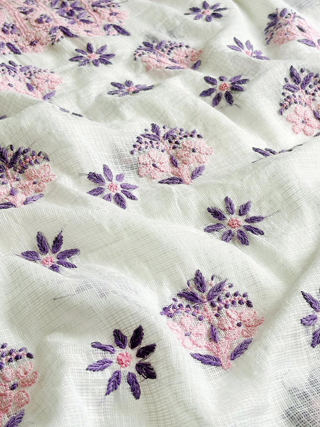 Purple Eshani Kota Doria Chikankari Un-stitched Kurti Piece with Dupatta