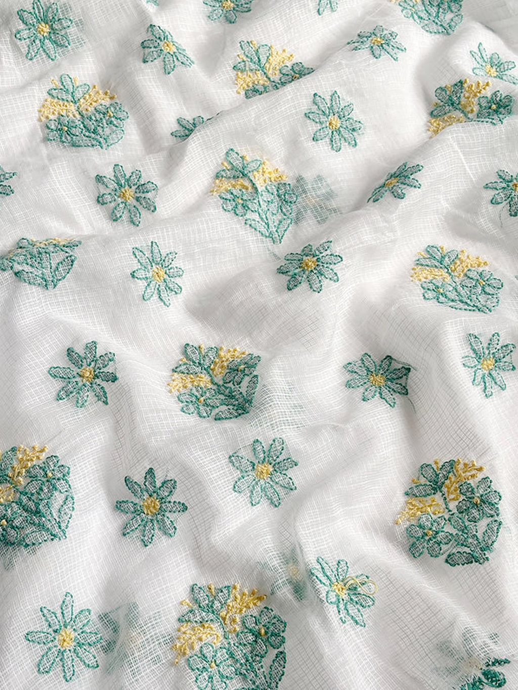 Sea Green Eshani Kota Doria Chikankari Un-stitched Kurti Piece with Dupatta