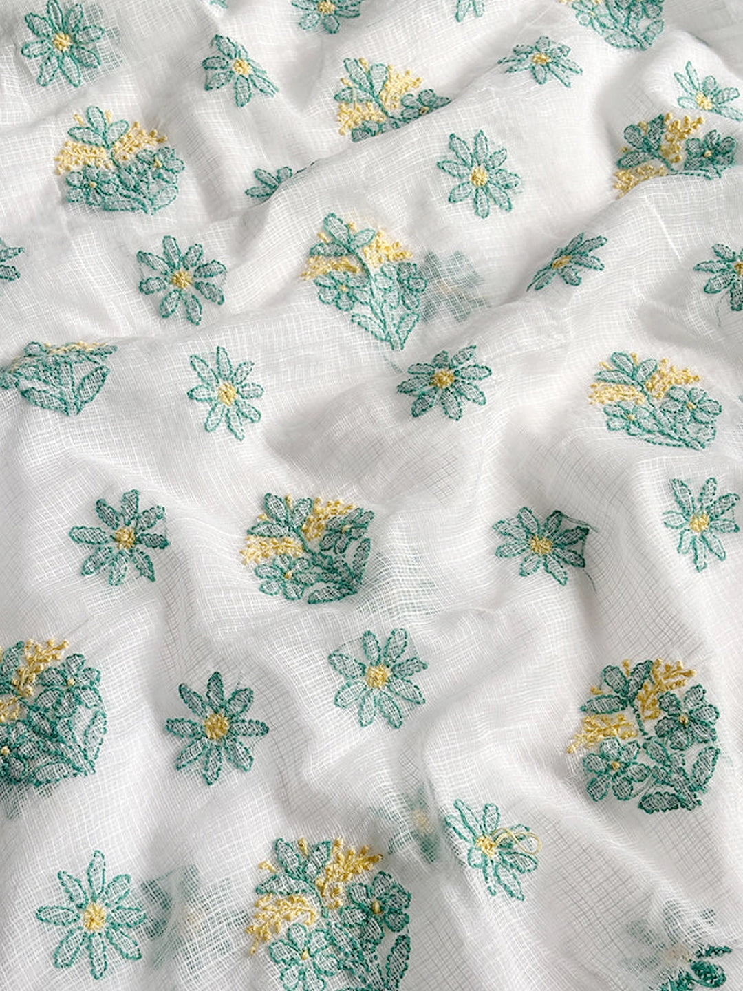 Sea Green Eshani Kota Doria Chikankari Un-stitched Kurti Piece with Dupatta