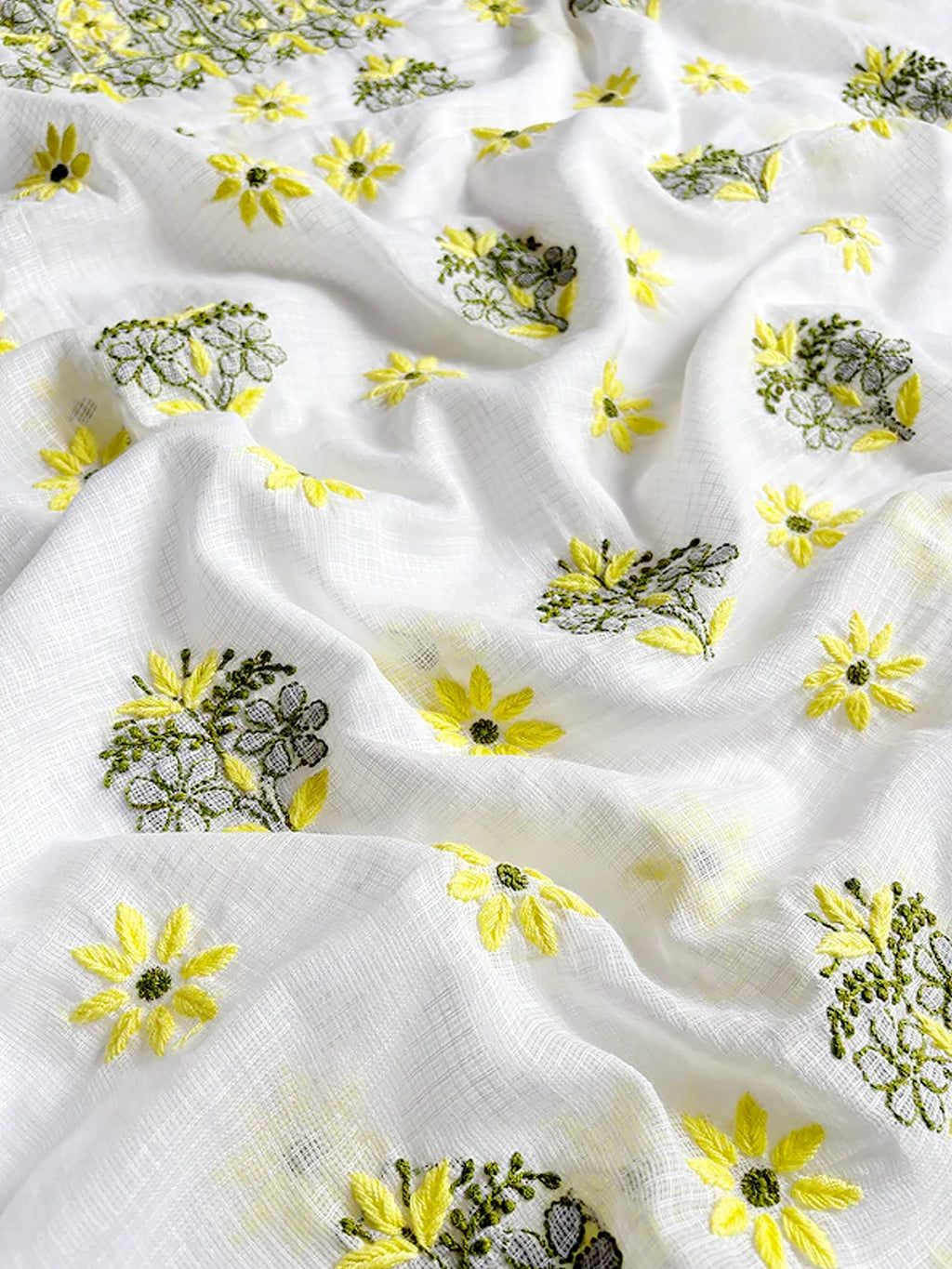 Yellow Eshani Kota Doria Chikankari Un-stitched Kurti Piece with Dupatta