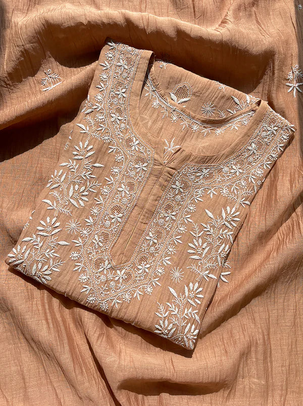 Eshika Chikankari Kurta Set - Coral