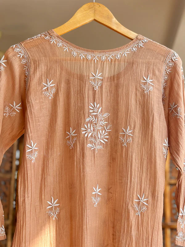 Eshika Chikankari Kurta Set - Coral