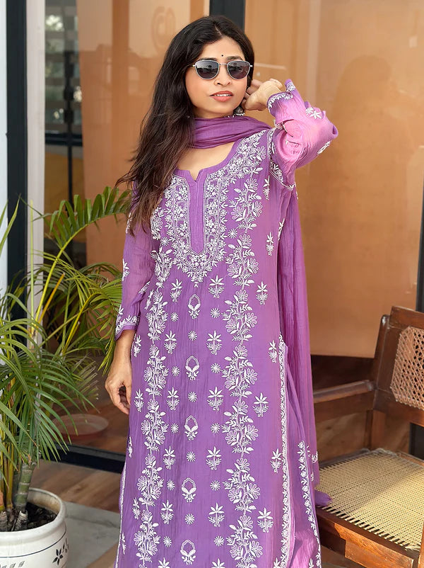 Eshika Chikankari Kurta Set - Purple