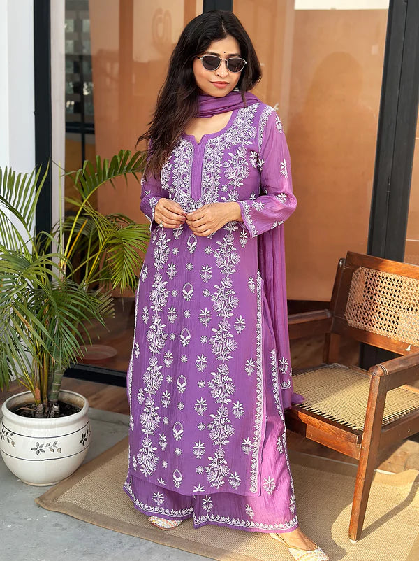 Eshika Chikankari Kurta Set - Purple