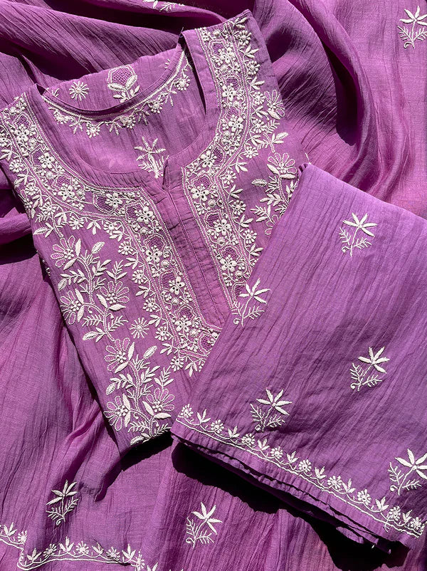 Eshika Chikankari Kurta Set - Purple
