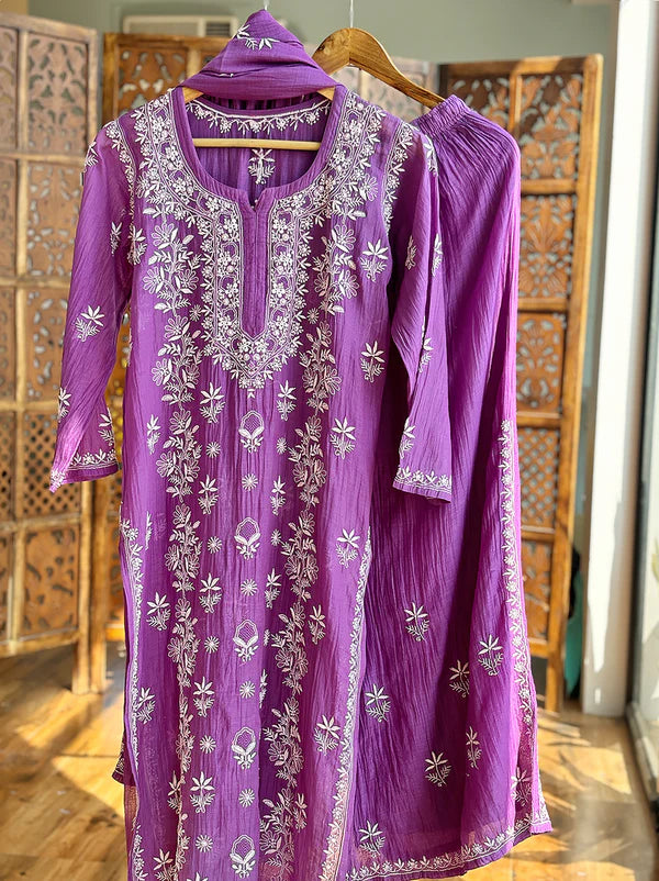 Eshika Chikankari Kurta Set - Purple
