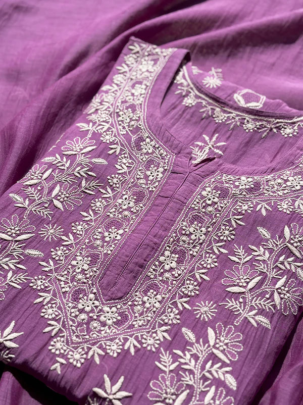 Eshika Chikankari Kurta Set - Purple