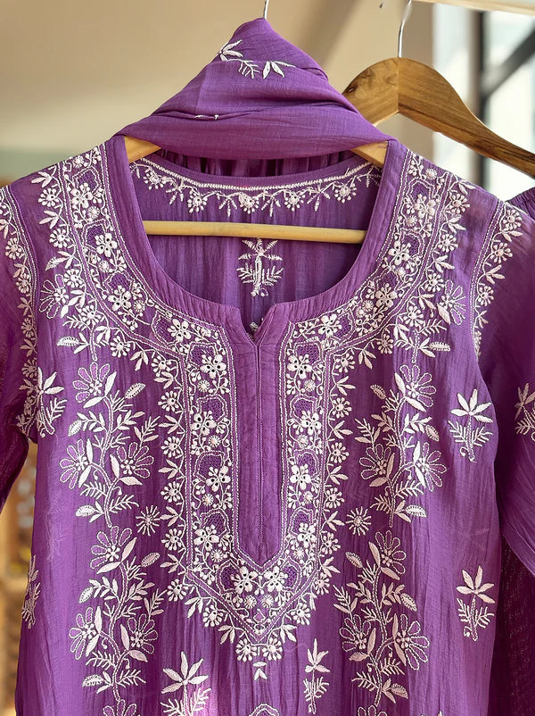 Eshika Chikankari Kurta Set - Purple