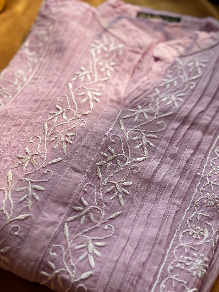 Feba Semi-Stitched Chikankari Short Kurta - Lavender