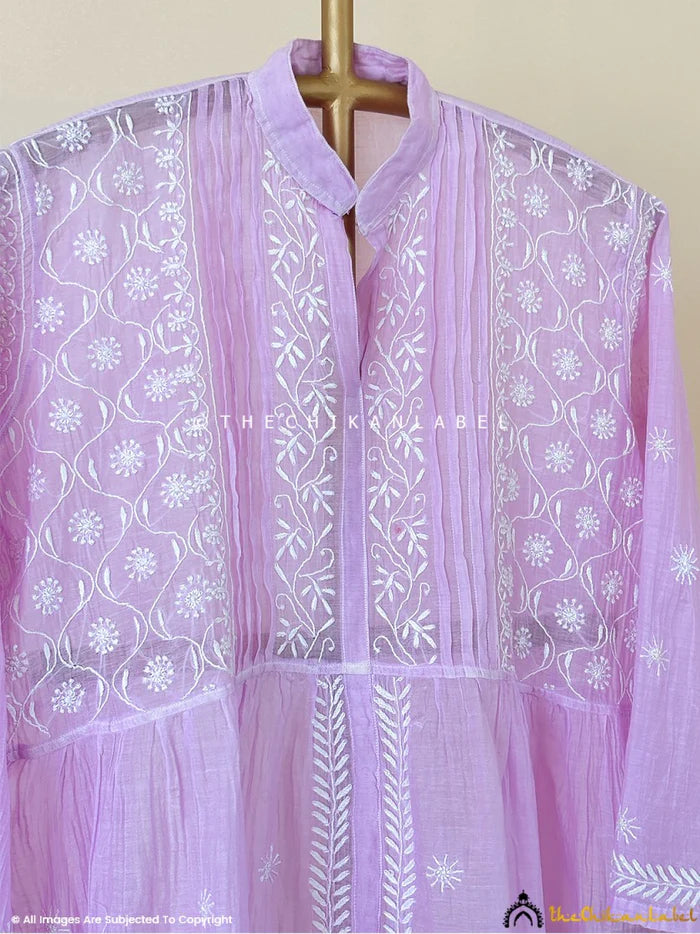 Feba Semi-Stitched Chikankari Short Kurta - Lavender