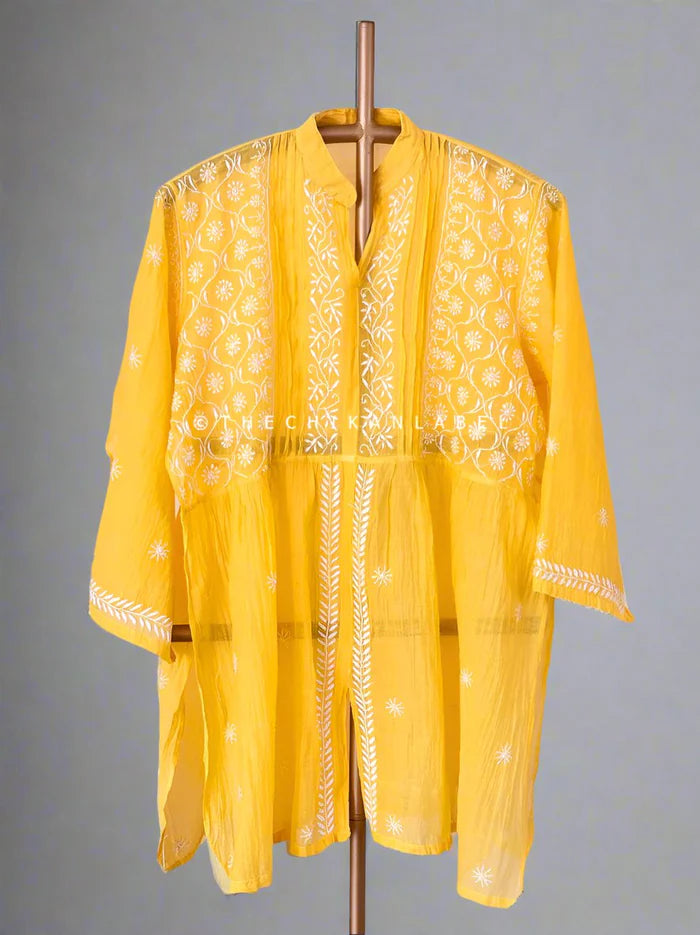 Feba Semi-Stitched Chikankari Short Kurta - Yellow