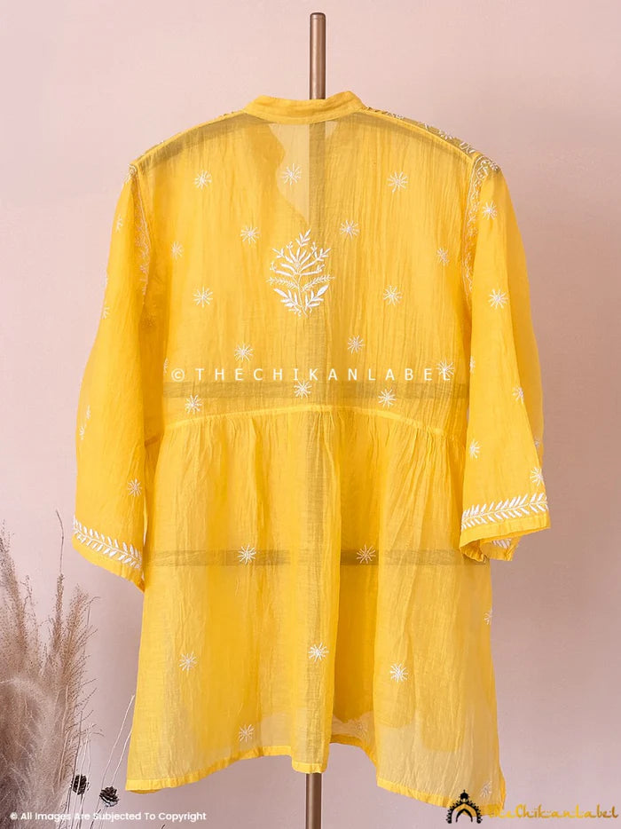 Feba Semi-Stitched Chikankari Short Kurta - Yellow