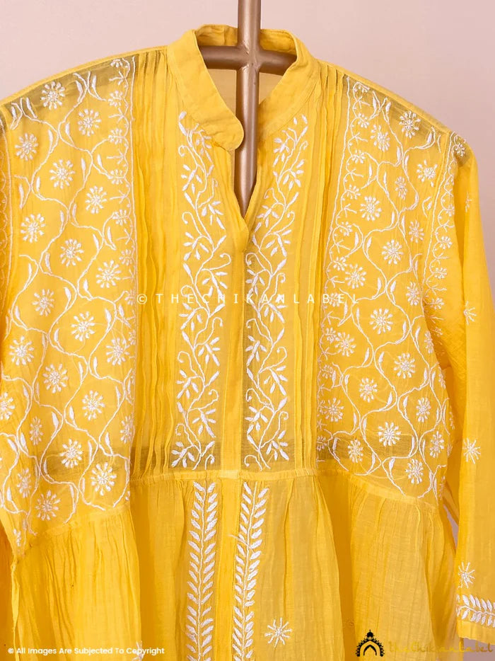 Feba Semi-Stitched Chikankari Short Kurta - Yellow